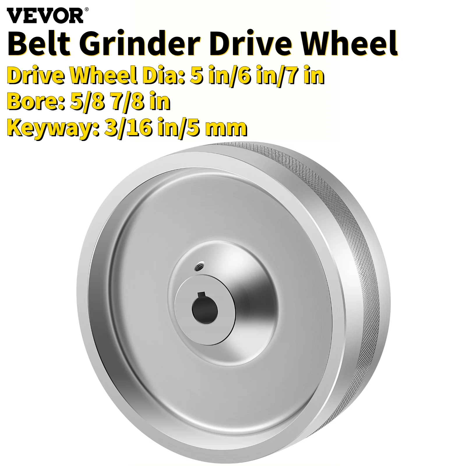 

VEVOR 5/8 7/8in Aluminum 2 x 72in Belt Grinder Running Wheel 5in 6in 7in Drive Wheel Crowned for Hollow-Grinding Axes Polishing