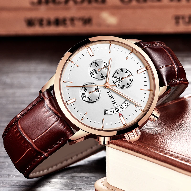 Часы наручные LIGE Мужские кварцевые модные спортивные брендовые Роскошные