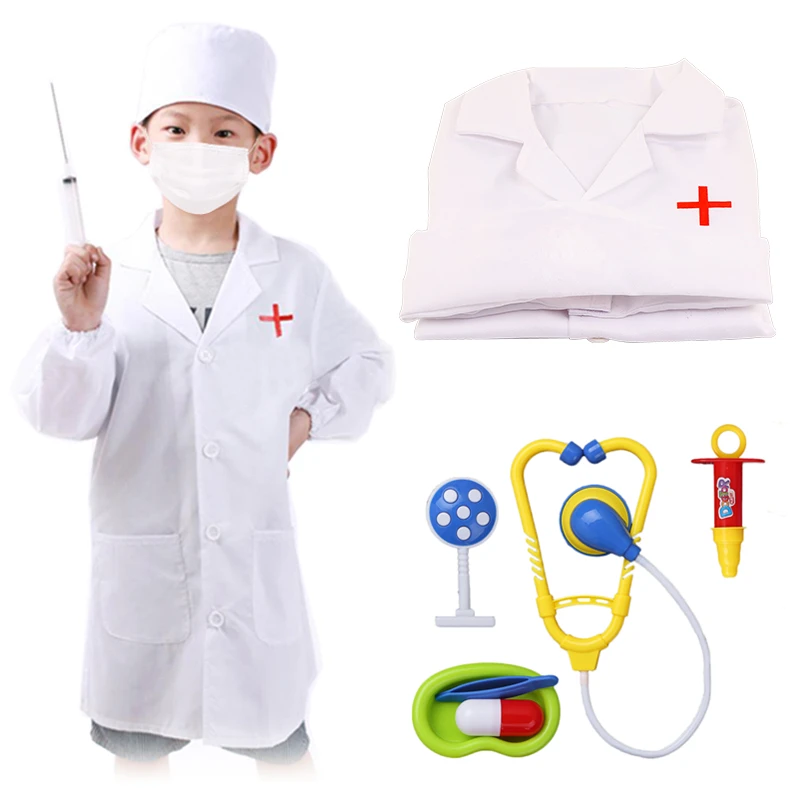 

2022 News Children Cosplay Costume Carnival Halloween Boys Girls Fancy Surgery Set Kids Costume Hat Mask Toys