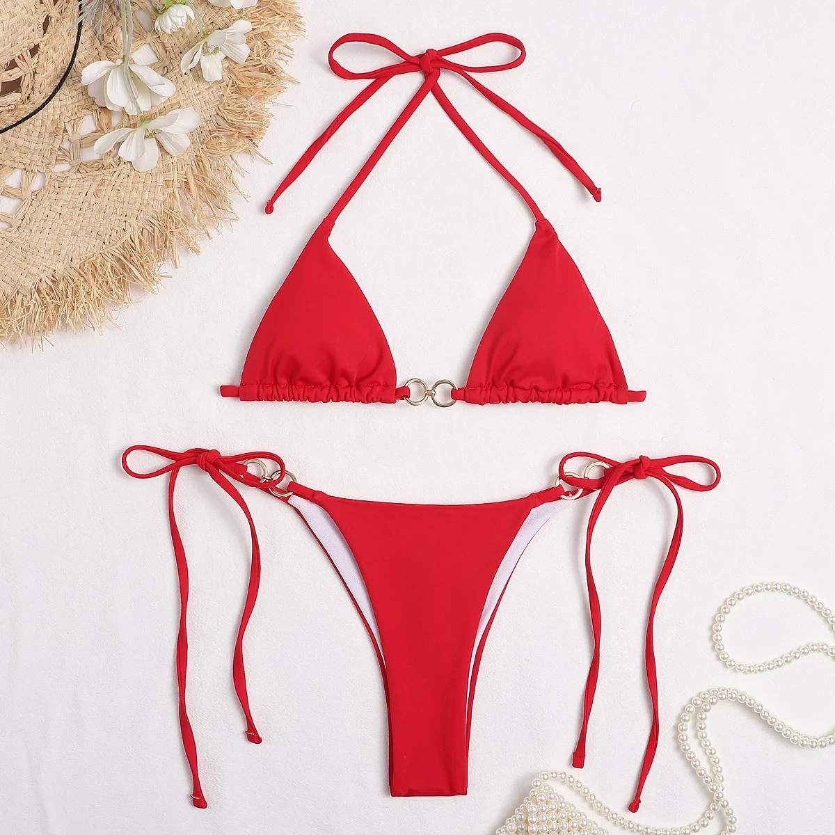 Соблазнительное бикини с лямкой на шее бандажный купальник 2021 женский