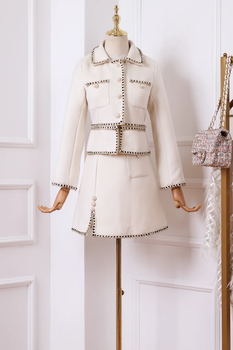 Женский костюм из двух предметов Кружевная декоративная куртка с отложным