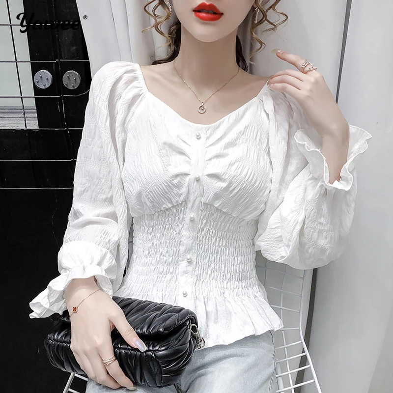 

Fashion Woman white sexy Blouses 2020 autumn New Elegant chiffon Shirt Female Long Sleeve Solid Shirts Women Tops And Blouses