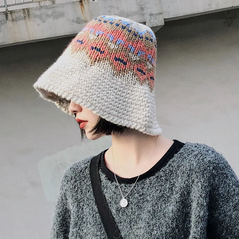 

Female Knitting Bucket Hats Harajuku Bucket Hat Fishing Outdoor Panama Hip Hop Cap Men's Summer for Fisherman Hat Women Spring