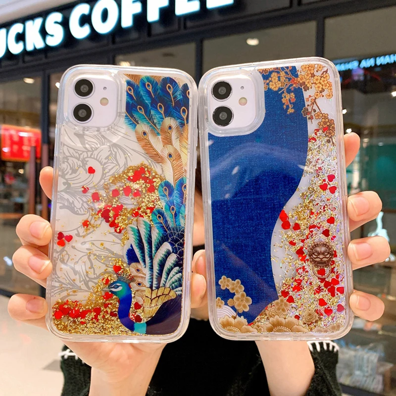 

Luxury Quicksand Glitter gold foil Case For iphone 12 11 pro max mini XS MAX X XR 7 8 6S Plus SE2 retro style perfect arts Cover