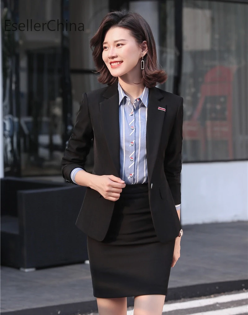 Женский деловой костюм юбка и пиджак в полоску Осень-зима | Женская одежда