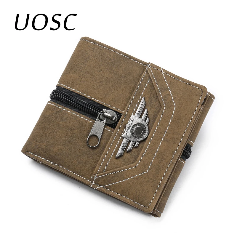 Винтажный Мужской кожаный брендовый Роскошный кошелек UOSC 2019 короткие тонкие