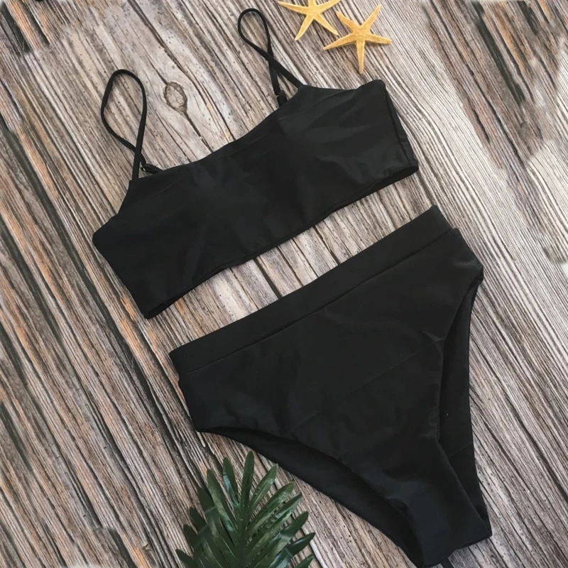 

2021 Sexy Bikinis Set Solid Push Up Bikini 2021 Hot Sale Padded Bra Straps High Waist Swimsuit Female Swimwear Women Biquinis