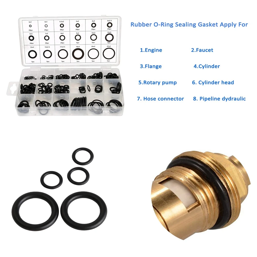 225 шт черное резиновое уплотнительное кольцо уплотнение прокладок наборы в 18