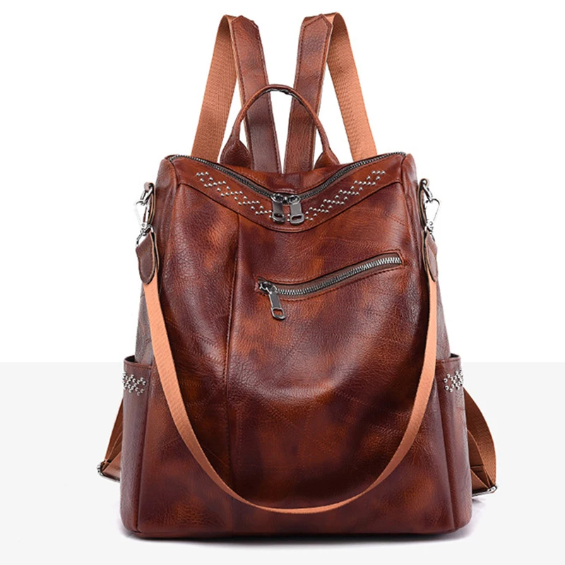 Multifunctional Vintage Women Backpack High Quality PU Leather Backpacks For Teenage Girls Female Sc