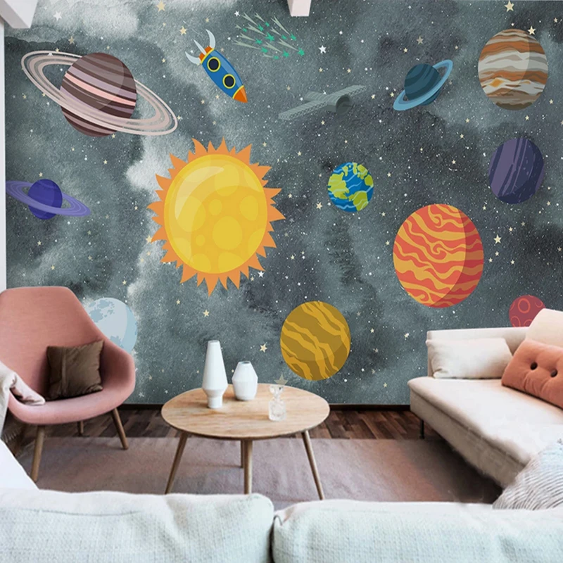 

Custom Wall Paper Hand Drawn Space Universe Wall Mural Kids Room Decorative Wallpaper