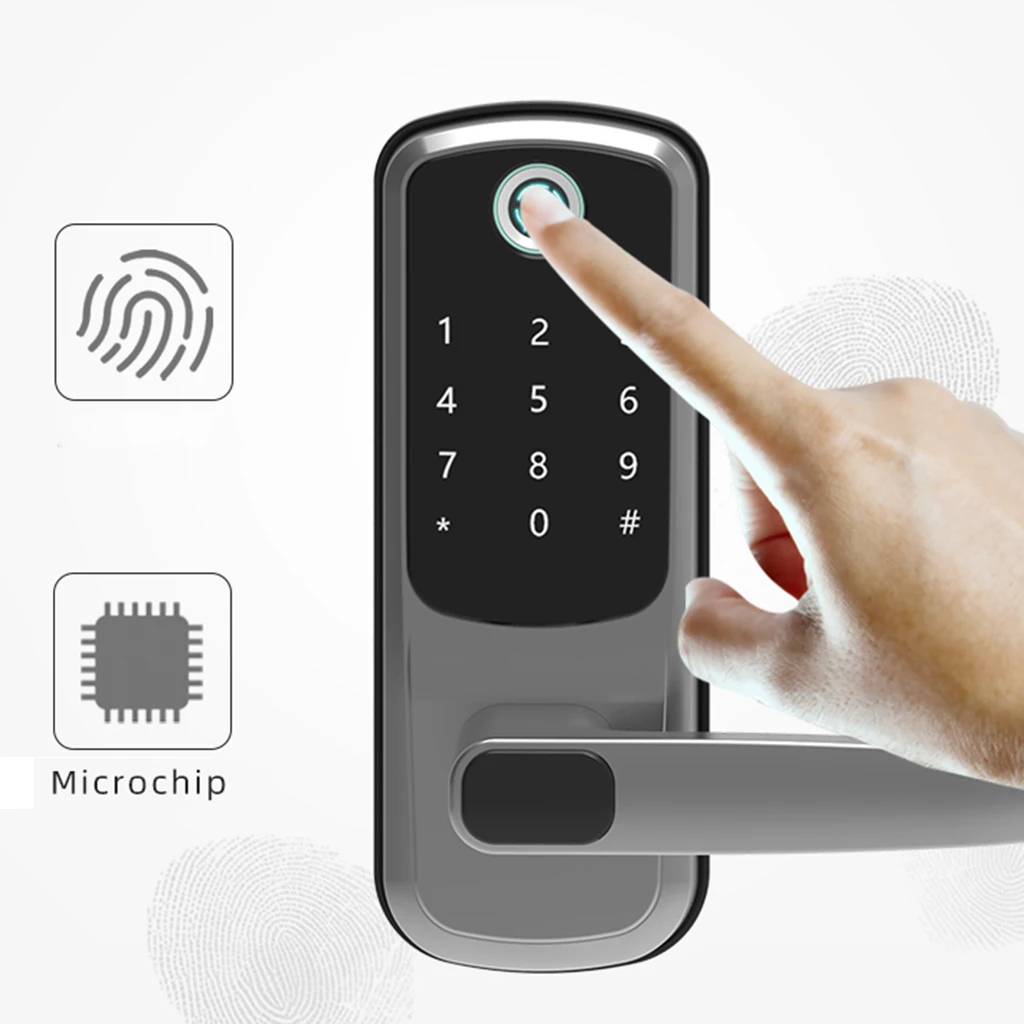 

Умный замок, 5 в 1, бесключевой замок для входной двери с Bluetooth, биометрический отпечаток пальца и сенсорная цифровая клавиатура, умный дверно...