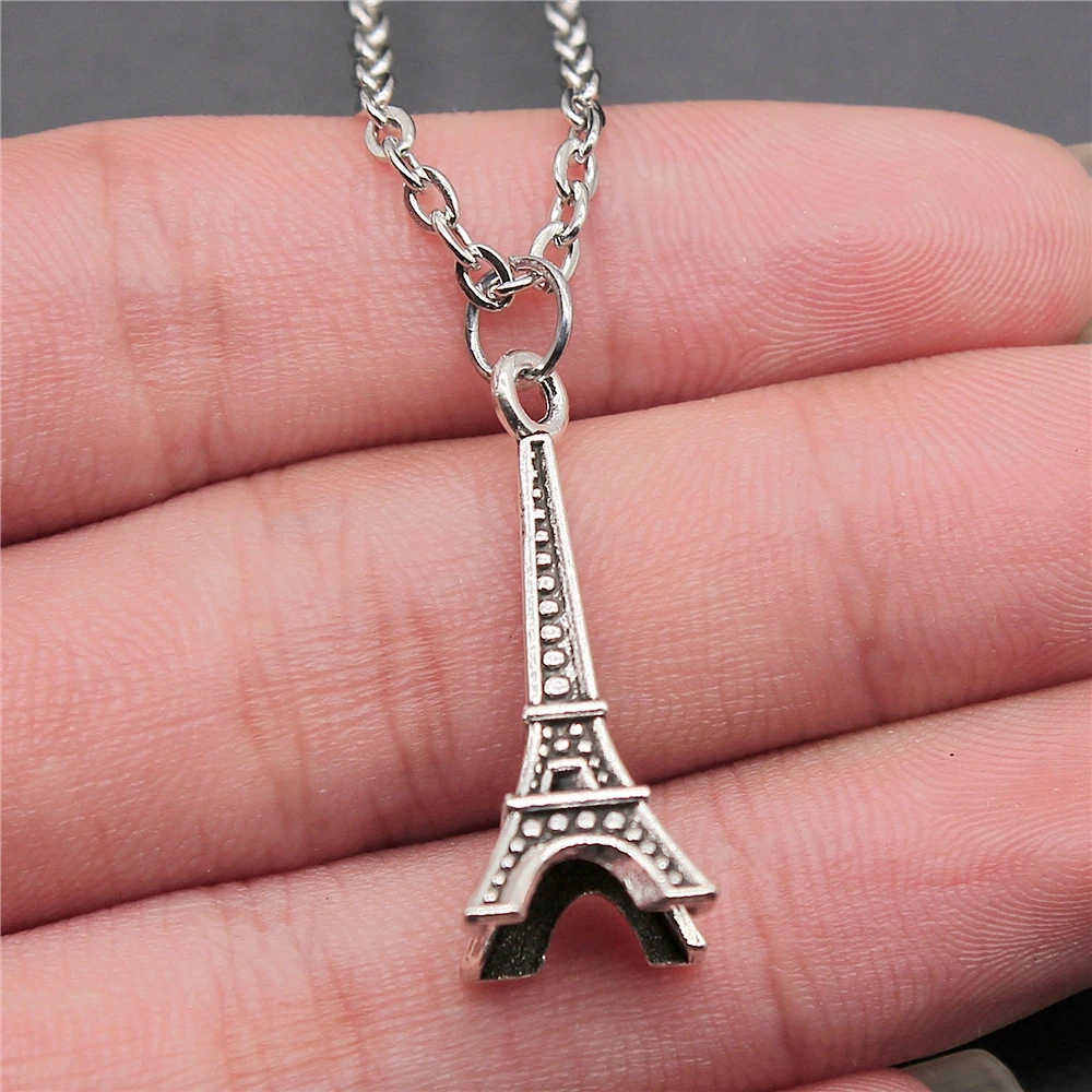 Модные подвески в античном стиле серебряного цвета с 3D изображением Эйфелевой