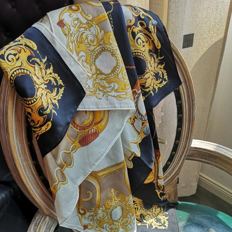 70*70 см черно-белый маленький шелковый шейный шарф для Женская резинка волос сумка