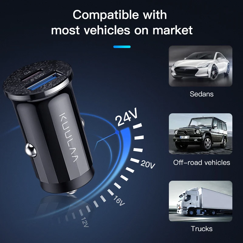 kuulaa mini dual usb car charger 48w portable qc3 0 pd3 0 fast charging for cars type c for samsung s10 9 huawei xiaomi iphone free global shipping