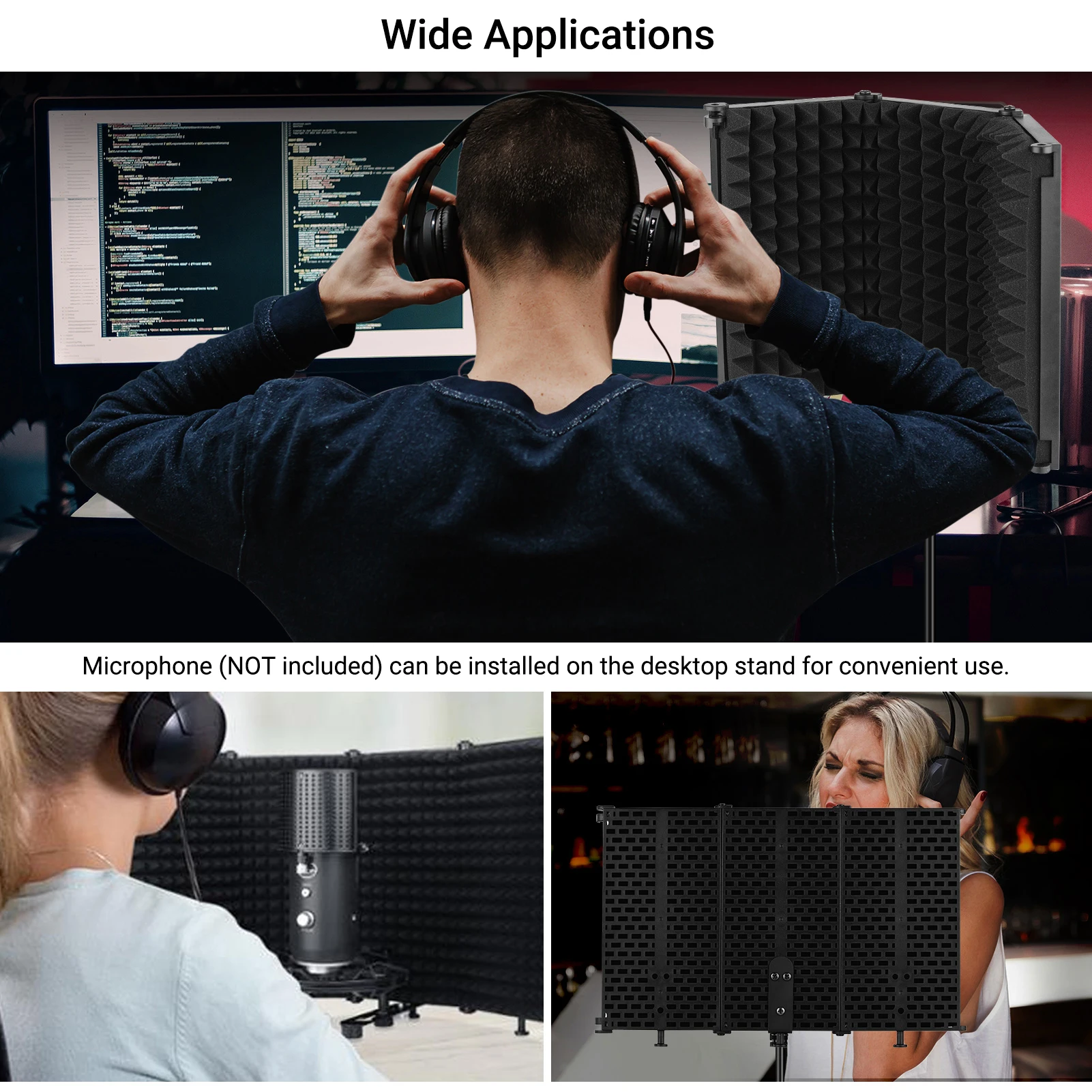 

muslady Microphone Isolation Shield with High-Density Absorbing Sponge 5-Panel 3Panel Foldable Windshield Wind Screen for Record