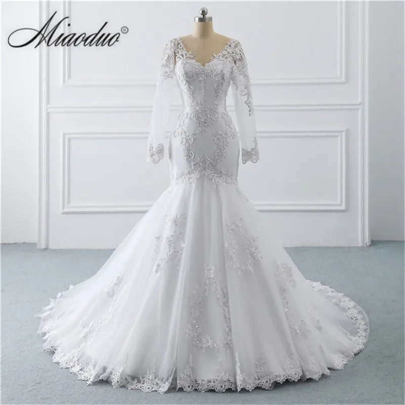 

Женское свадебное платье-Русалка Miaoduo, белое кружевное платье с длинным рукавом и аппликацией, 2022