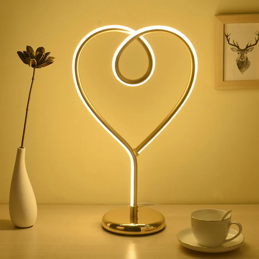 

Креативное искусство стол в форме сердца лампы изогнутый СВЕТОДИОДНЫЙ настольные лампы для Спальня Гостиная офисной тумбочке книжная полк...