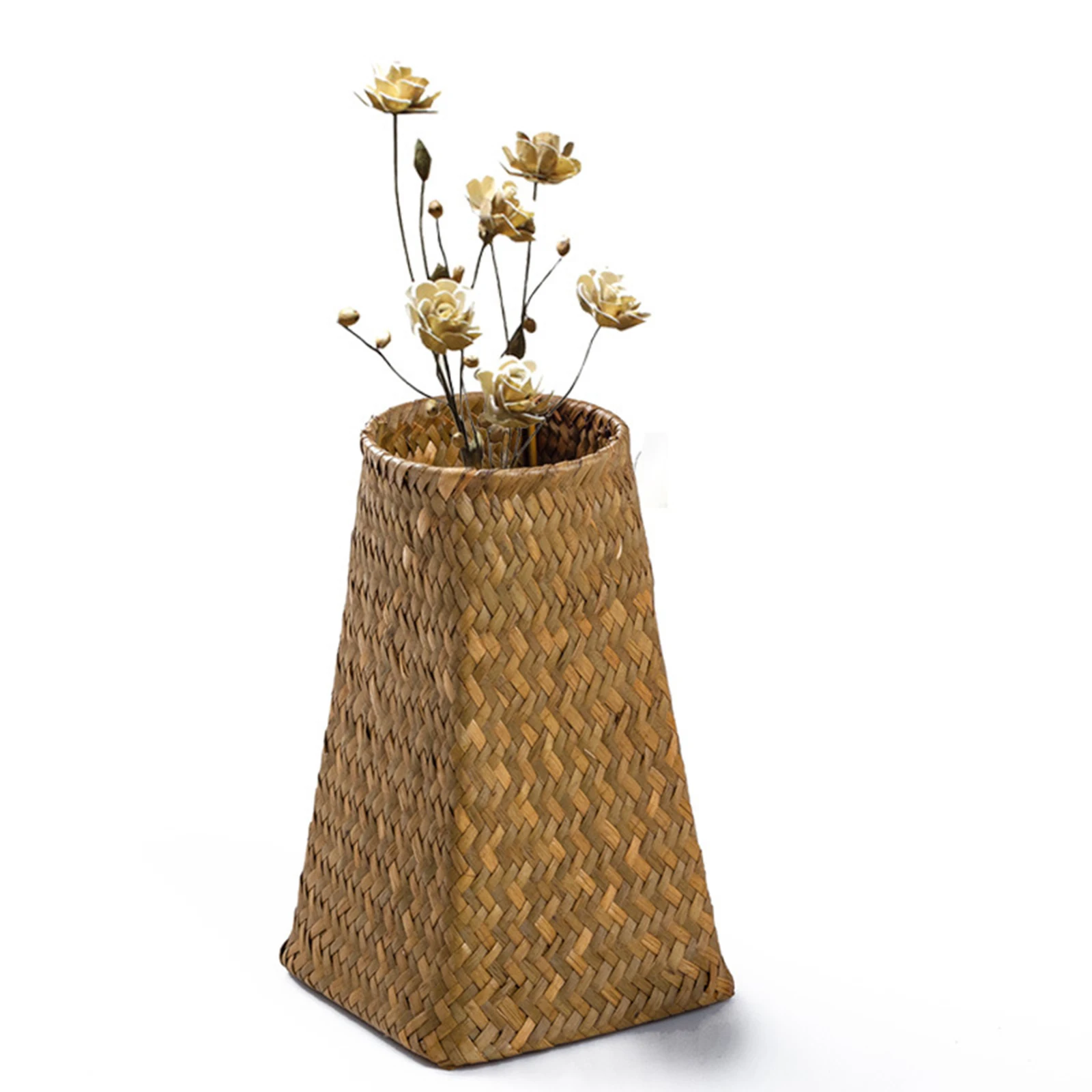 

15.5x15.5CM Hand-woven Bamboo Storage Basket Flower Decoration Vase Belly Garden Flower Pot Planter Basket Finishing Box,1PC