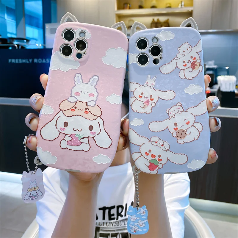 

Ear Cinnamon dog shell pattern veneer Leather Cover For iPhone 12 13 11 Pro Max X XR 7 Plus Back Case Silicone Luxury