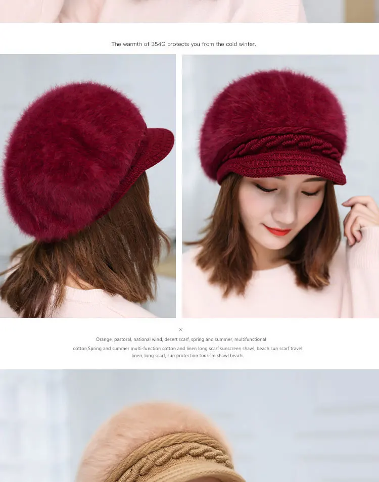 Women's hat winter rabbit hair knitted beret hat winter hats for women caps women fashion winter hat women's knitted hat