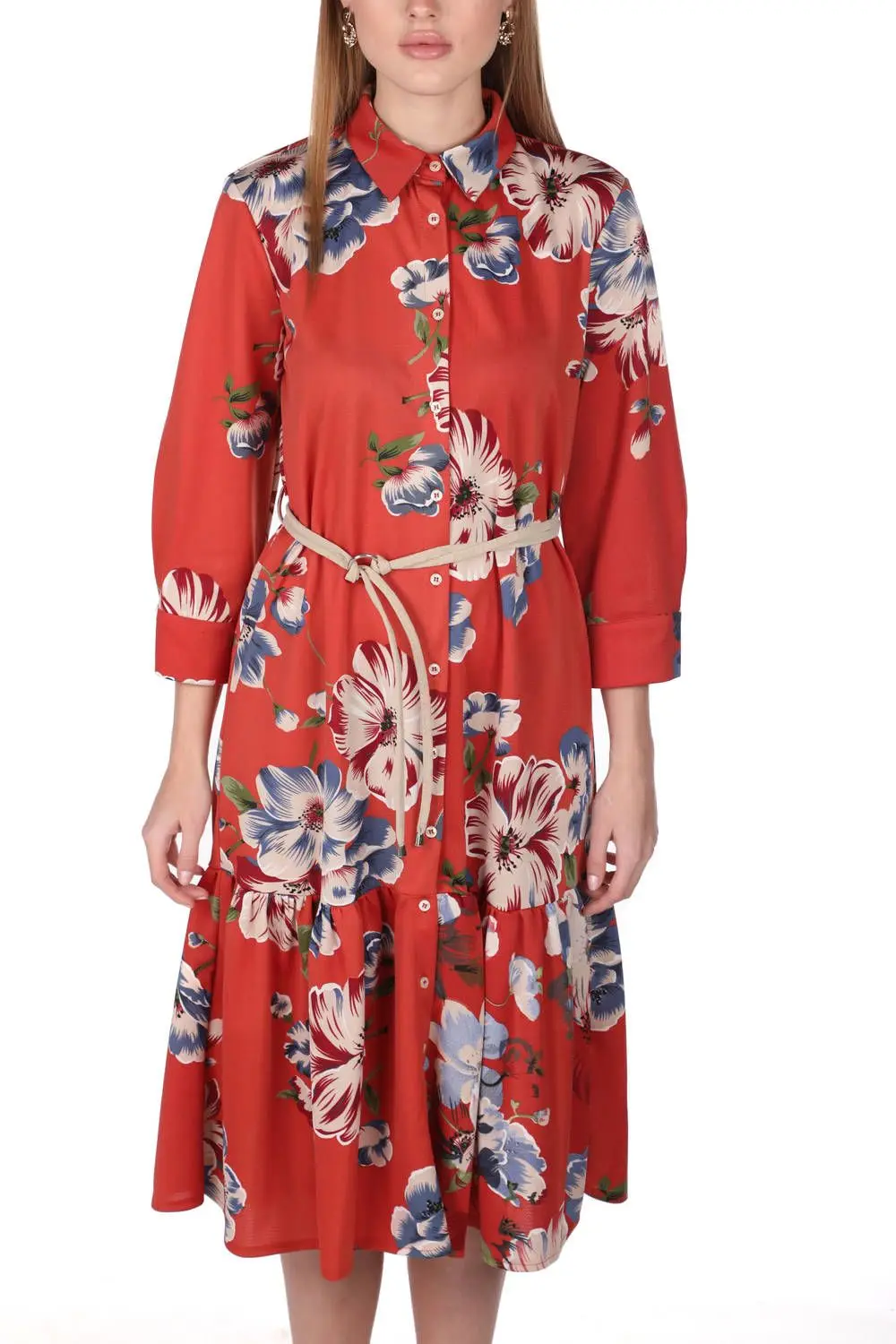 

Markapia Floral Pattern Velvet Belt Dress