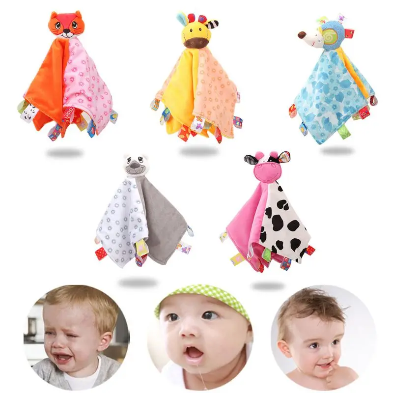

Newborn Appease Towel with Rattle Comforter Baby Soothing Handkerchief Sleep Soothe Toys