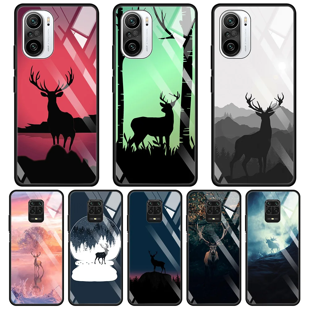 

Christmas Elk Glass Case for Xiaomi Redmi Note 9S 7 9 8 10 Pro Max 8T 9c 9A 9T Shell Cover for Redmi K40 K30 K20 Shell