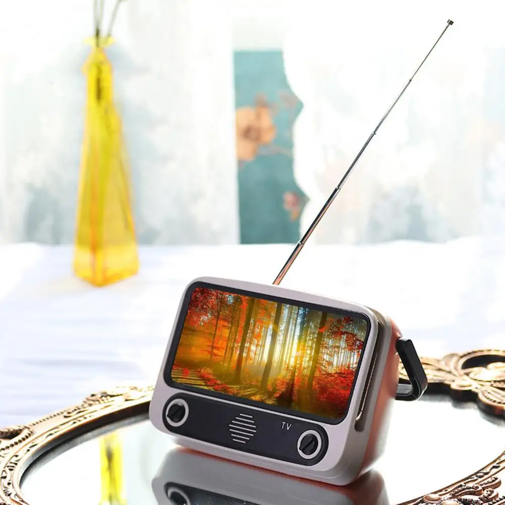 retro phone holder tv shape mini bluetooth 5 0 wireless speaker portable audio phone stand with card u disk slot bedroom decor free global shipping