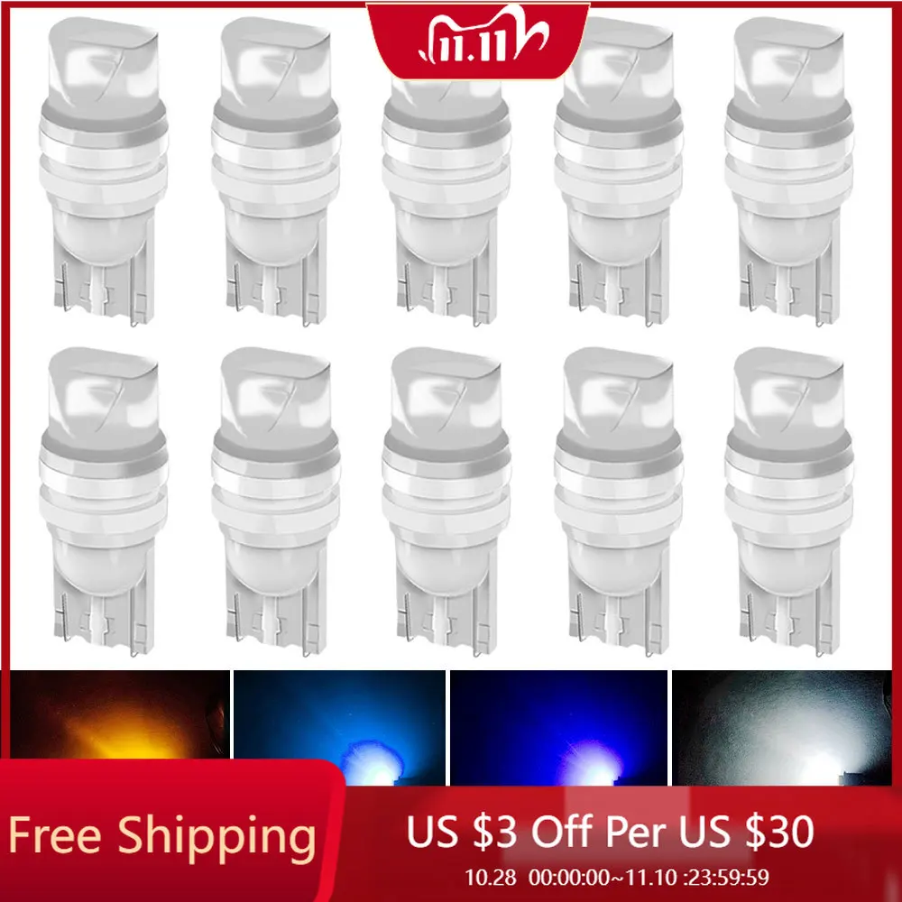

10PCS New T10 W5W WY5W 168 501 192 2825 COB LED Car Wedge Parking Light Side Door Bulb Instrument Lamp Auto License Plate Lights