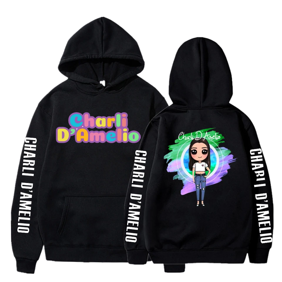 

Winter Hoodies Coat Hooded Charli D'amelio Print Harajuku Loose Pocket Hoodies Womens Fleece Pullover Charli Female Sweatshirt