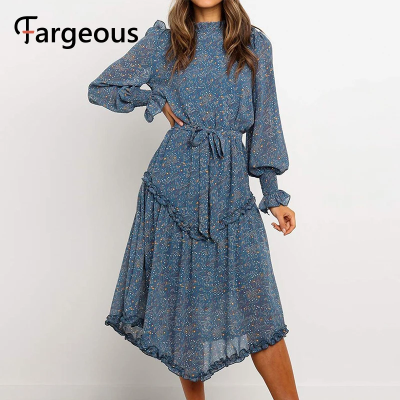 Женское длинное платье в горошек Fargeous винтажное шифоновое плиссированное стиле