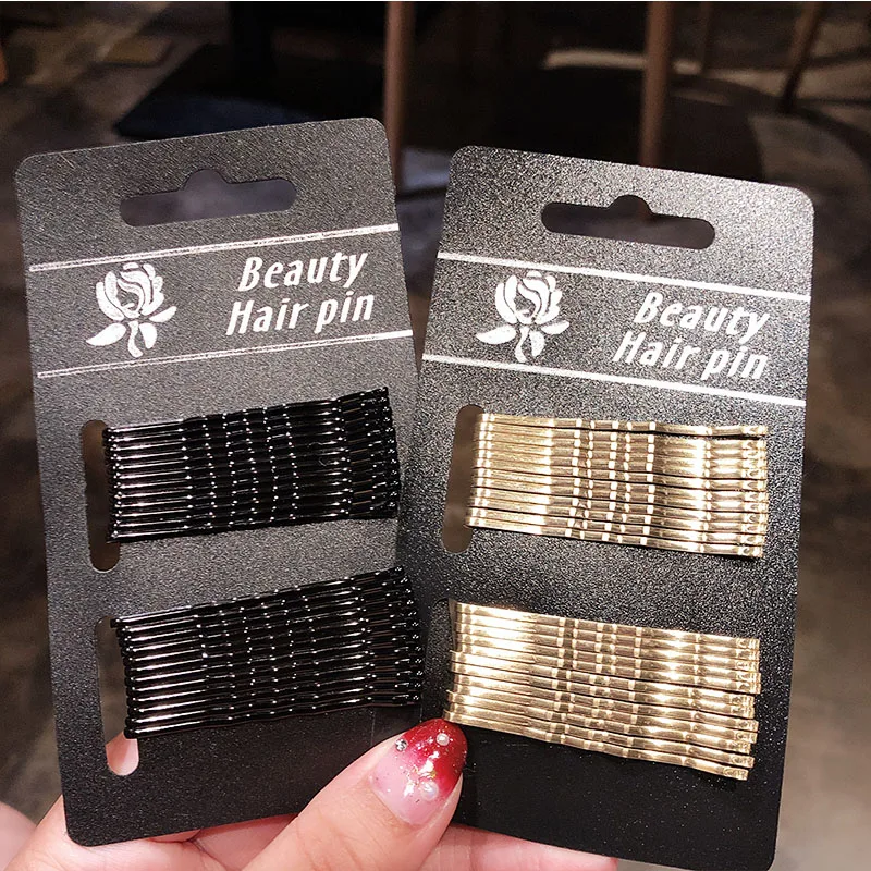 Заколки для волос женские 24 шт./упак. базовые черные золотые 5 см качественные