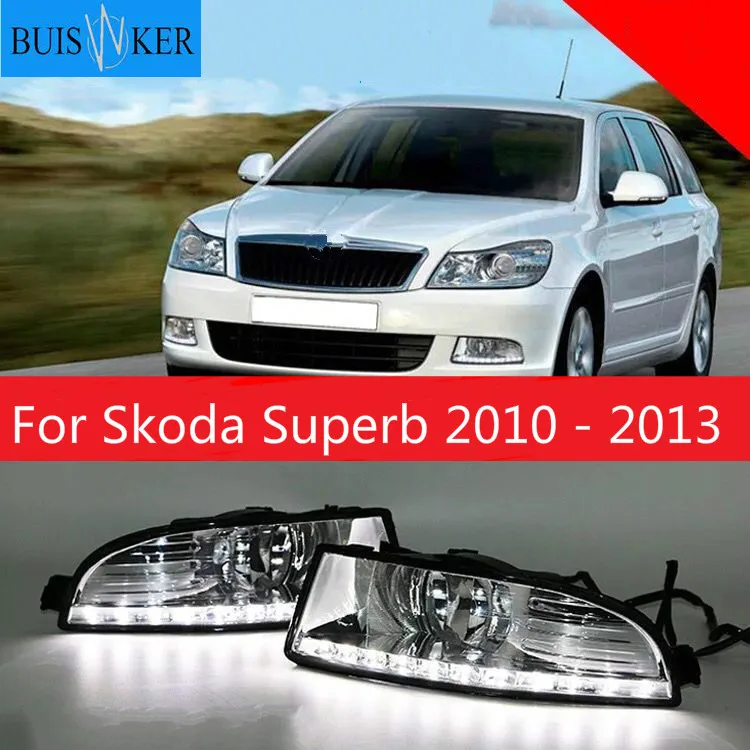 

2PCS Super Brightness Waterproof ABS Car DRL 12V LED Daytime Running Light With Fog Lamp Cover For Skoda Superb 2010 - 2013