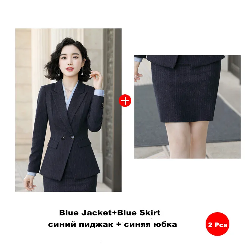 black jacket skirt Полосатая юбка костюм профессиональный костюм офисный костюм для дам Униформа куртка с длинными рукавами юбка брюки формальная рабочая одежда 966 - Цвет: black jacket skirt