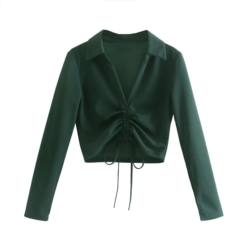 

Women Summer Fashion Blouses Shirts Tops 2021 Solid Drawstring Bow Tie Female Casual Street Short Top Blusas