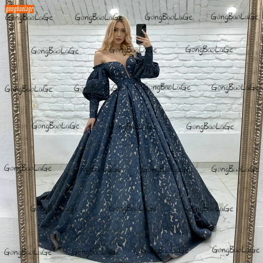 

Dark Navy Evening Gown For Women 2021 Vestidos De Fiesta De Noche Arabian Formal Party Dresses Long Sleeves Robe De Soirée Femme
