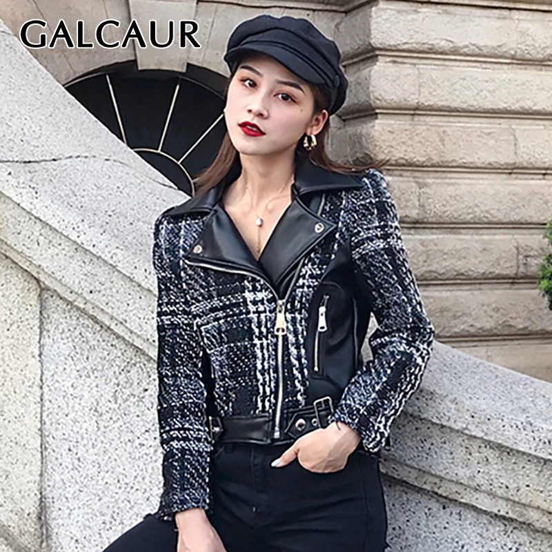 Женское твидовое пальто из искусственной кожи GALCAUR асимметричные куртки