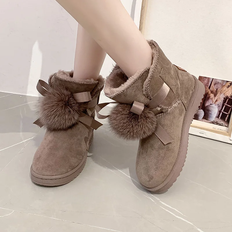 Милые зимние ботинки с украшением из меха лисы женская обувь ботильоны на