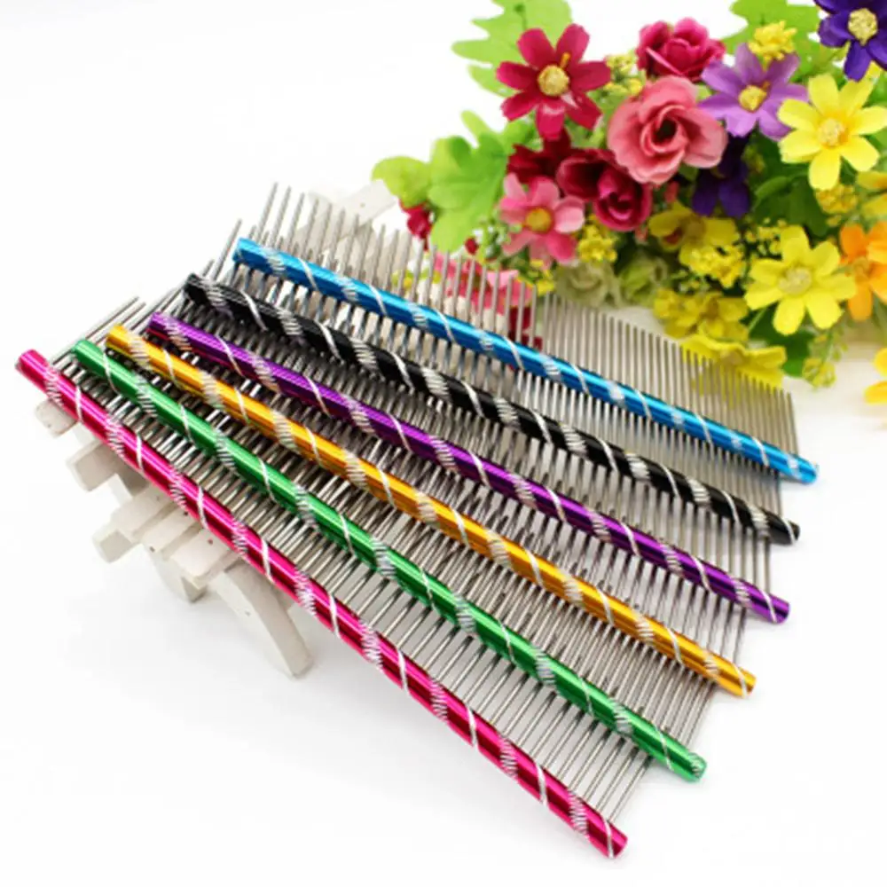 

1pc Dog Comb Long Thick Hair Fur Removal Brush Stainless Steel Lightweight Pets Dog Cat Grooming Combs For Shaggy Dogs Barber
