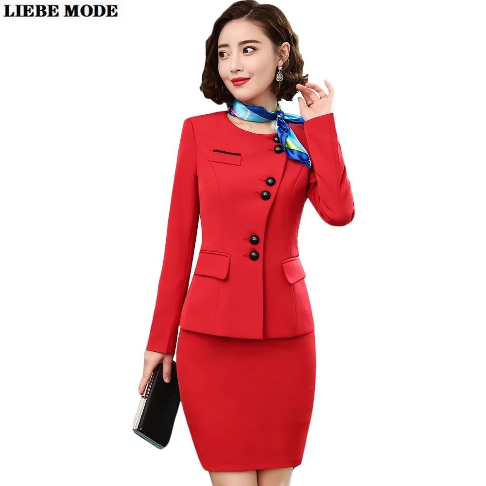 

Plus Size Formal Skirt Suits for Women Office Ladies Red Business Casual Suits Blazer Jacket with Skirt Two 2 Piece Set Outfit