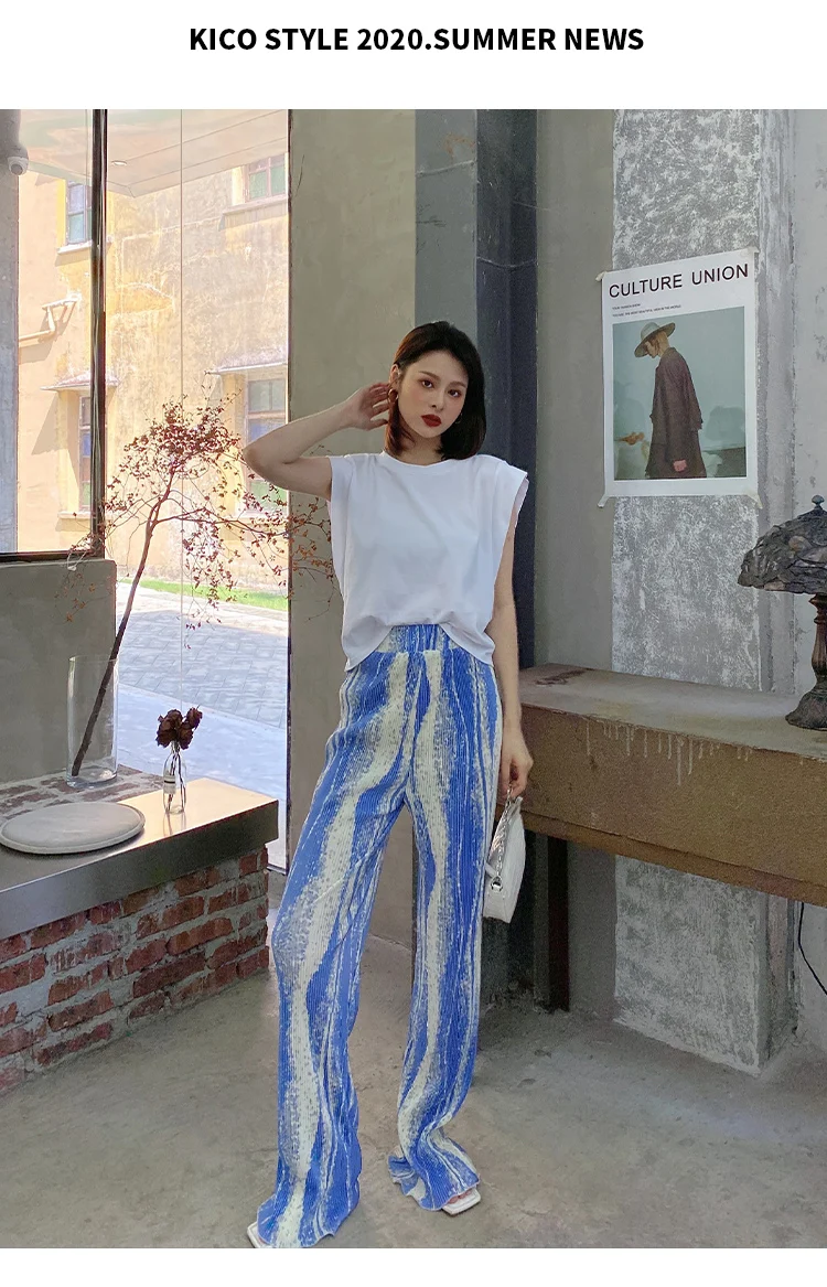 Горячая Распродажа модные черно-белые прямые длинные брюки миаке со складками и