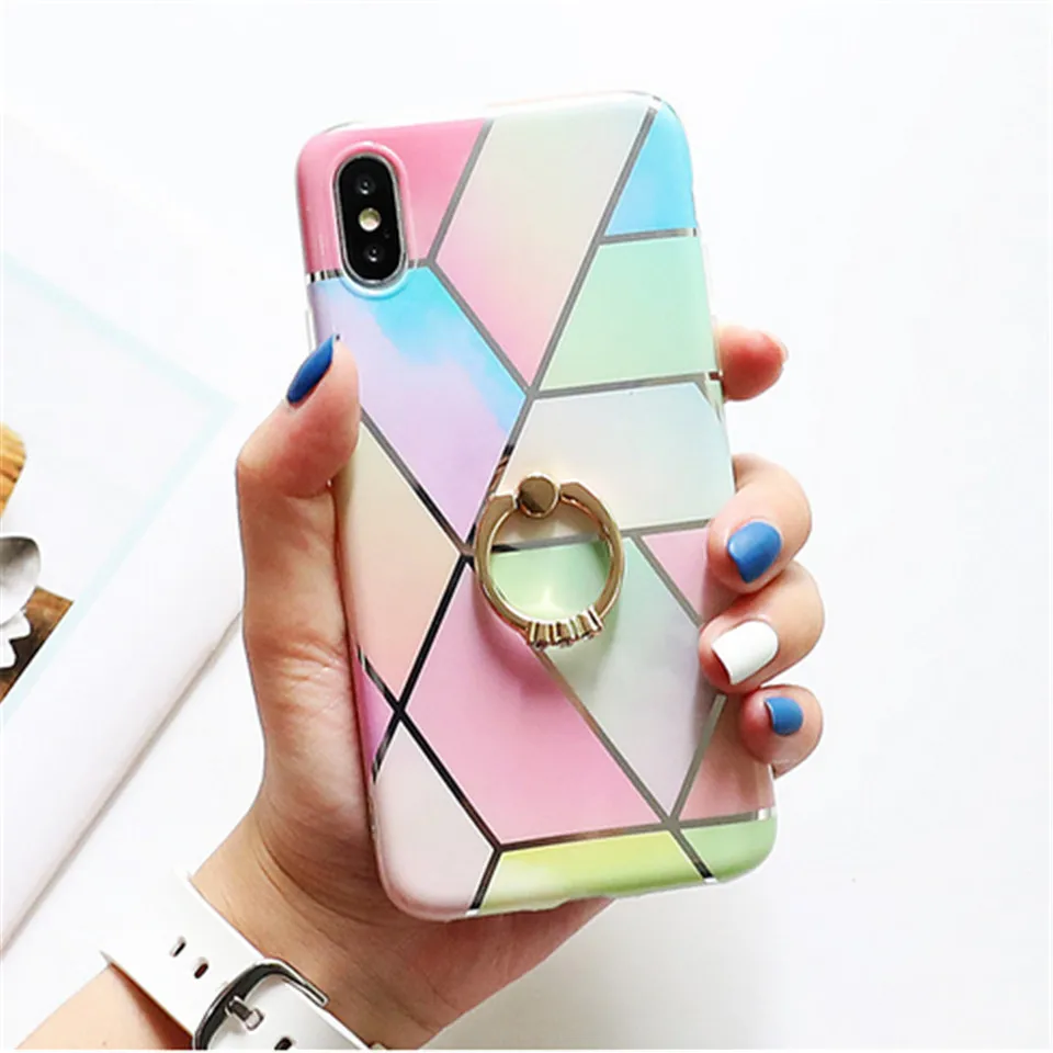 Marble Geometric Textured Phone Cases for iPhone XR XS Max 6 6S 7 8 Plus X Soft IMD Electroplated Back Cover Coque Gift |