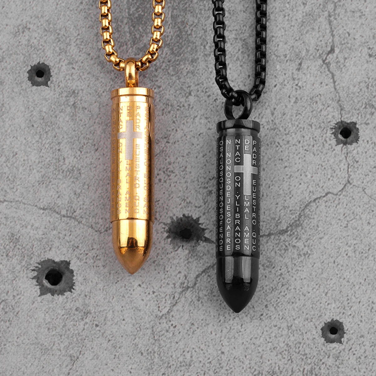 Золотистый и черный синий пуля Крест Подвески мужские ожерелья цепи для