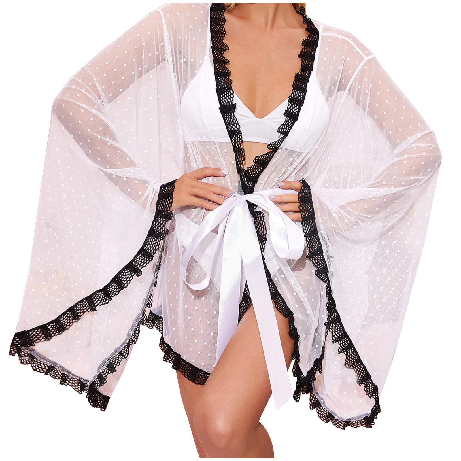 

MIARHB Lace Mesh Robes For Women Pyjamas Ultra Thin Sexy Night Robes Sleepwear pizama dla kobiet pijamas para mujeres