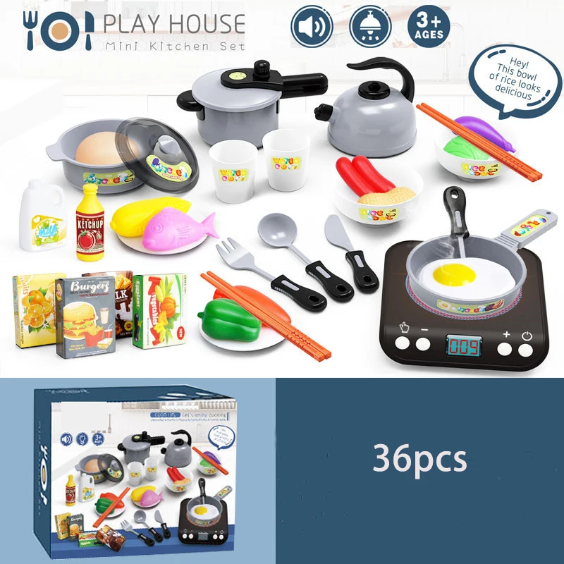 

36 Pcs Children's Kitchen Cooking Set Toys Large Doll Food Cookware Pot Pan Cooking Play House Utensils Toys for Girls