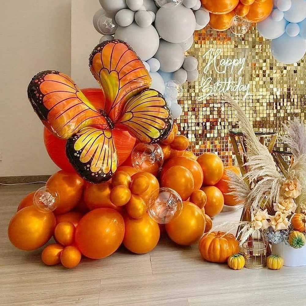 123 шт. оранжевые серые синие шары арочная гирлянда груша бабочка из фольги
