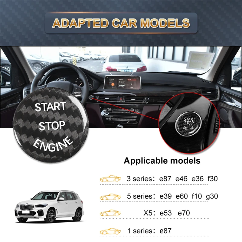 

Carbon Fiber Sticker Car Engine Start Stop Button decor cover For bmw e90 e46 e39 e36 e60 f30 f10 e87 e53 e70 g30 X5 5 series