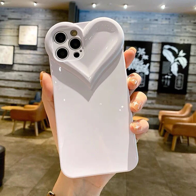 3d love heart bumper phone case for iphone 13 11 12 pro max x xr xs max 7 8 plus soft silicone back cover free global shipping