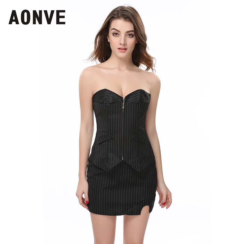 Женский корсет в готическом стиле с юбкой|zipper corset|striped corsetcorsets and bustiers |