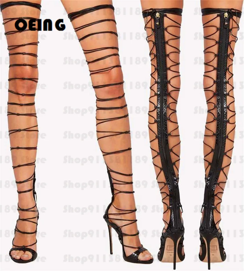Harga Sandal Gladiator Berenda Wanita Musim Panas Sandal Hak Tinggi Stiletto Tali Sempit Ujung Terbuka Seksi Sepatu Gaun Pesta Wanita Ukuran 35-44
